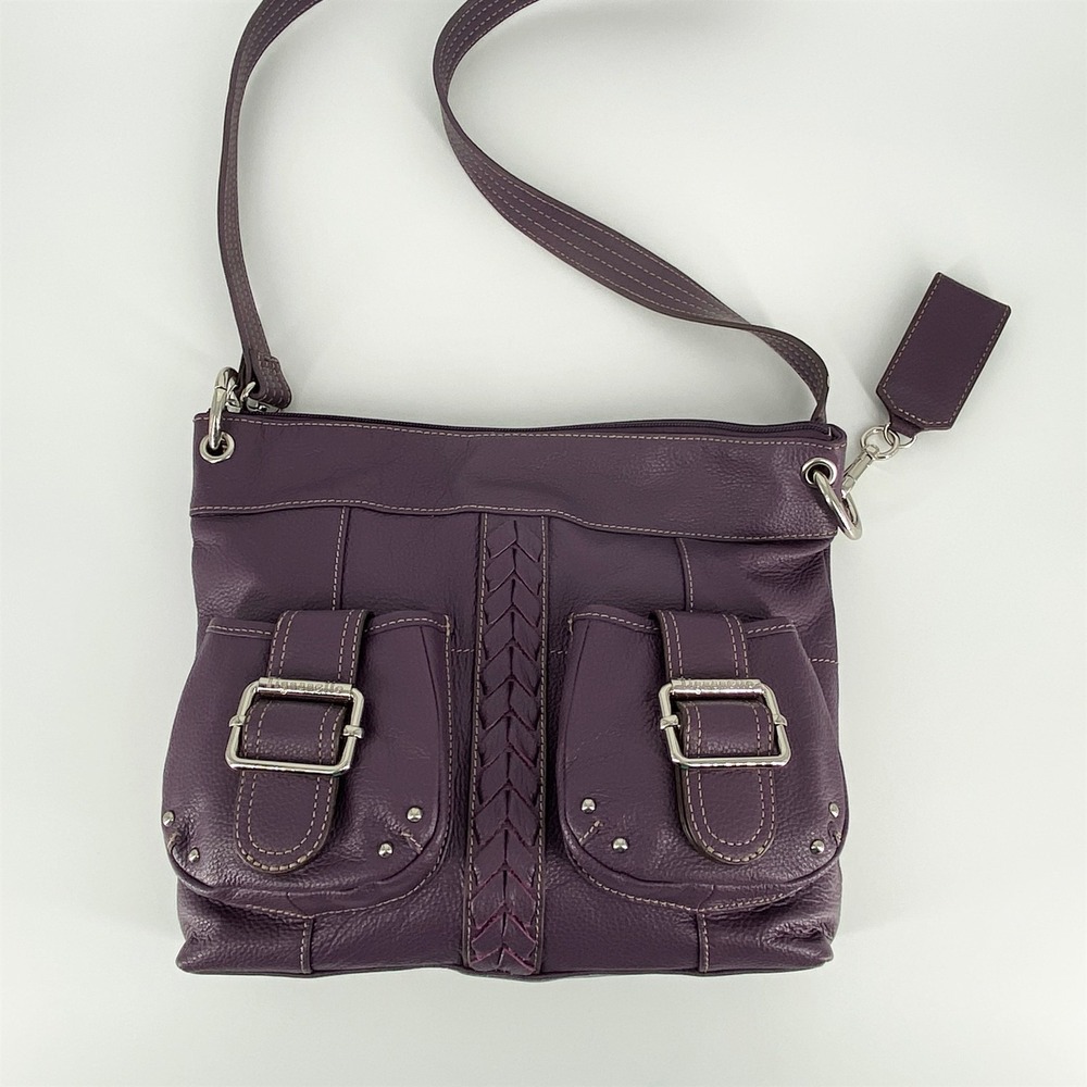 Tignanello Large Shoulder Bag Dark Purple Leather